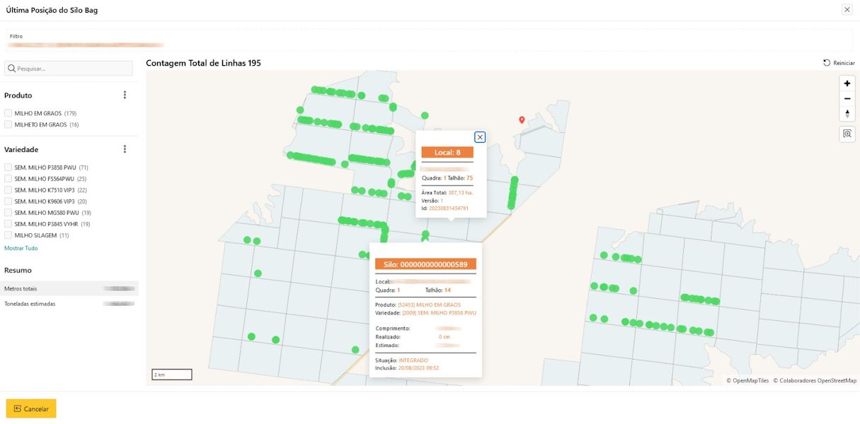 Mapa com apontamentos de silos bag